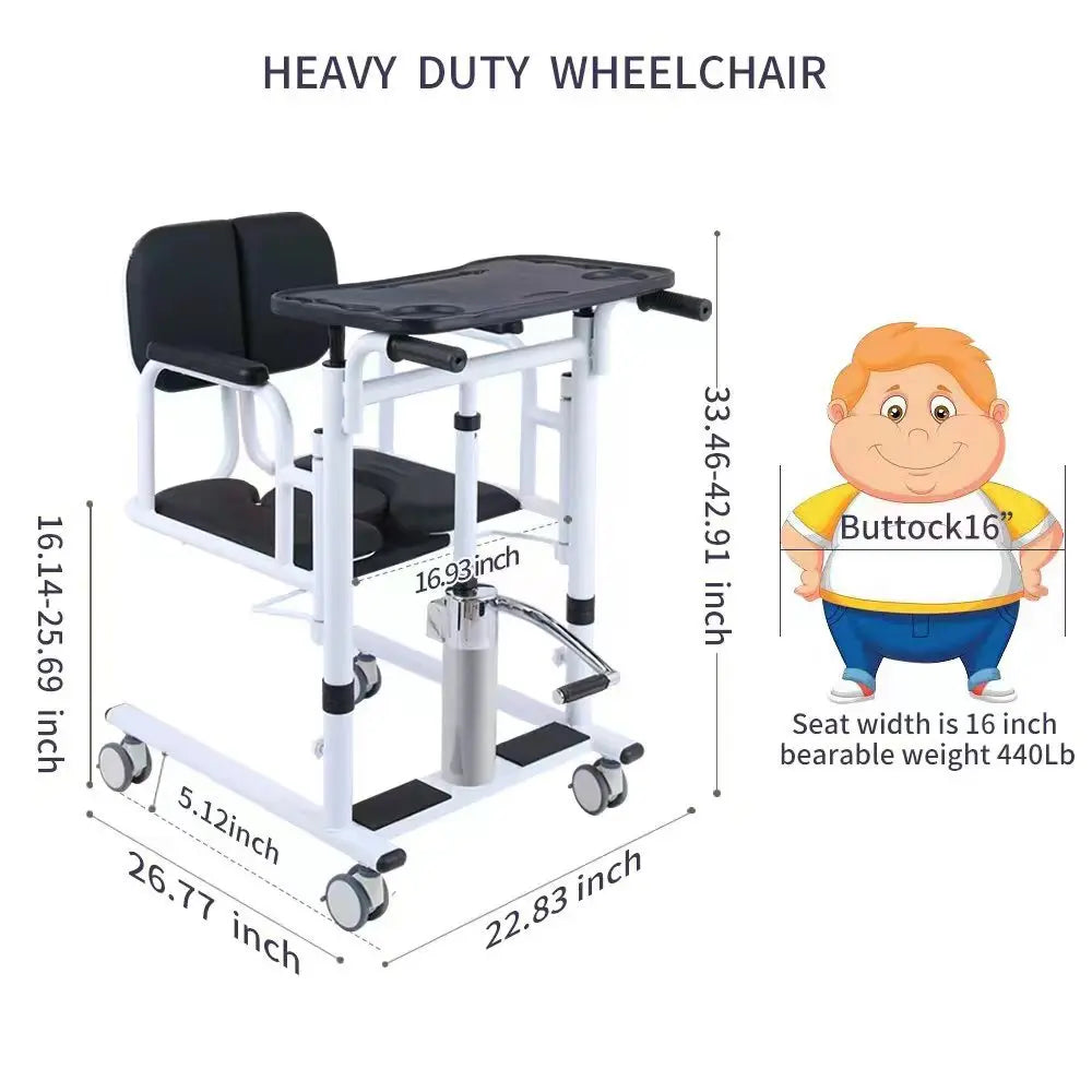 Patient Lift Chair, Metal Adjustable Height Transport Wheelchair, Elderly Transfer Lift, Home Nursing Toilet Transfer Chair