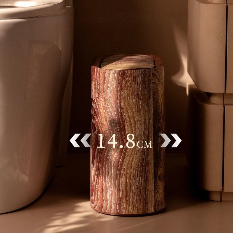 Wood Grain Trash Can with Lid Bathroom Litter Bins Large Capacity Wastebasket Living Room Toilet Retro Household Recycle Bin