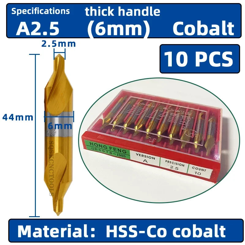 HSS Combined Center Drills Ti-Coated 60 Degree Countersinks Angle Bit Set 6pcs 1.0-5mm Metal Centering Dril Bit Lathe W6542 M35