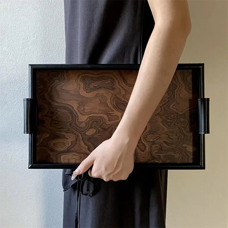 Retro Volcano Pattern Hotel Style Luxury Tea Tray for Home Use - High-end Storage Tray for Living Room Desktop - Elegant Storage
