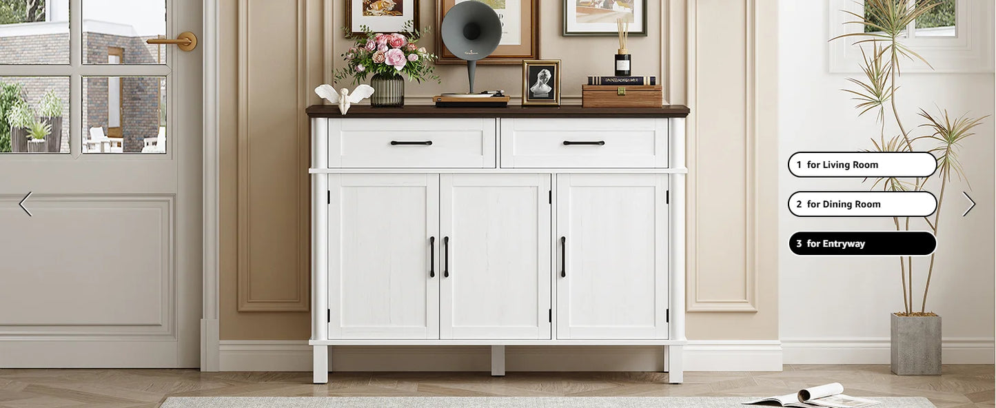 48 Inch Farmhouse Buffet Cabinet with 3 Doors & 2 Drawers, Wood Coffee Bar Storage Cabinet Adjustable Shelves for Kitchen Living Room