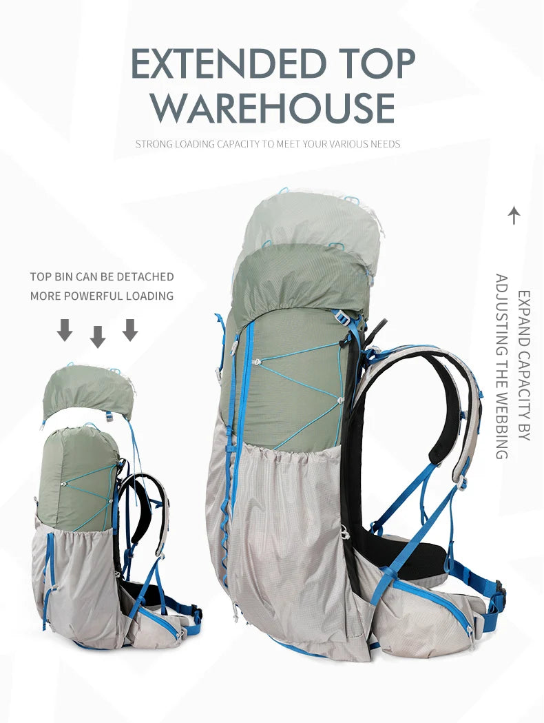 55L Internal Frame Waterproof Hiking Camping Backpack with Rain Cover, Large Lightweight Travel Daypack Rucksack for Climbing