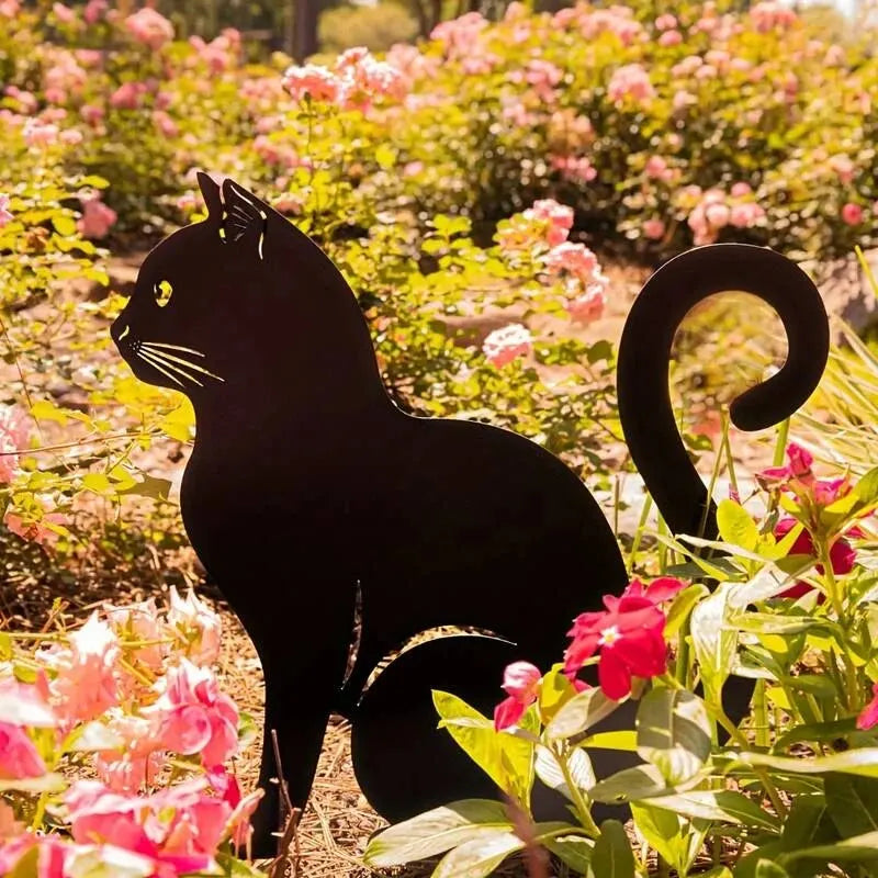 Cat Ground Stake Ornament Ground Plug Outdoor Garden Balcony Art Decoration Metal Crafts