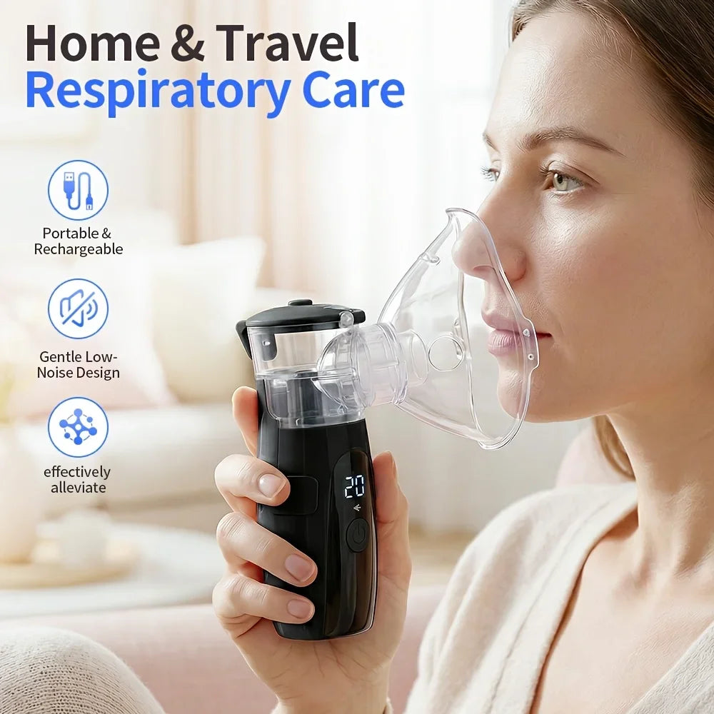 Portable Handheld Nebulizer, Mesh Atomizer Inhaler, Personal Respiratory Device for Home, Travel, School & Business Trip Use