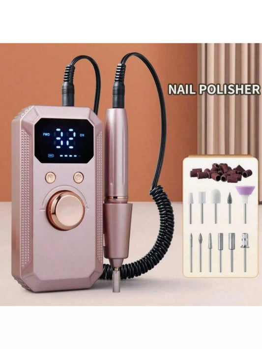 Professional Cordless Rechargeable Electric Nail Drill Machine, Portable Nail File with HD LED Display and 32 Adjustable Speeds, All-in-One Manicure Pedicure Tool for Acrylic Gel Nails Polishing, Grinding and Cuticle Remover,