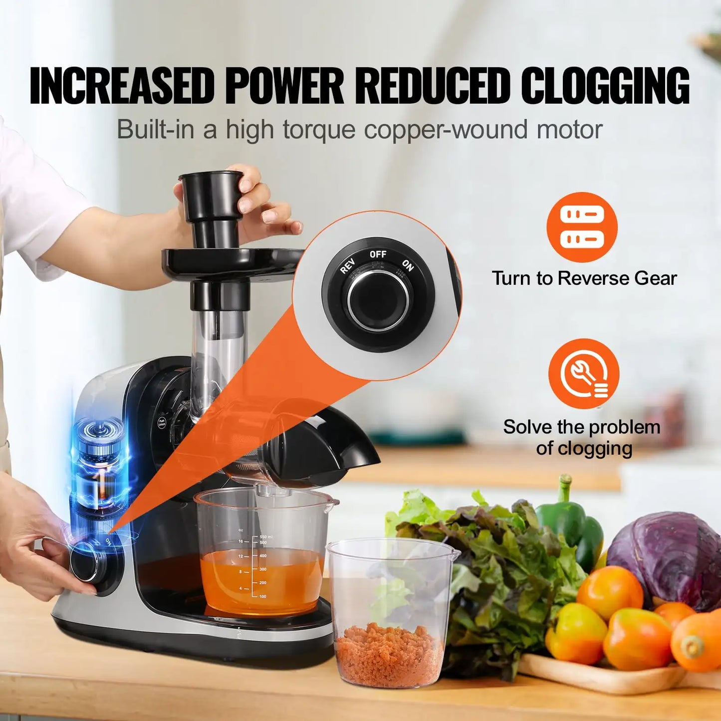 Masticating Juicer Cold Press Juicer Machine with Reverse Function