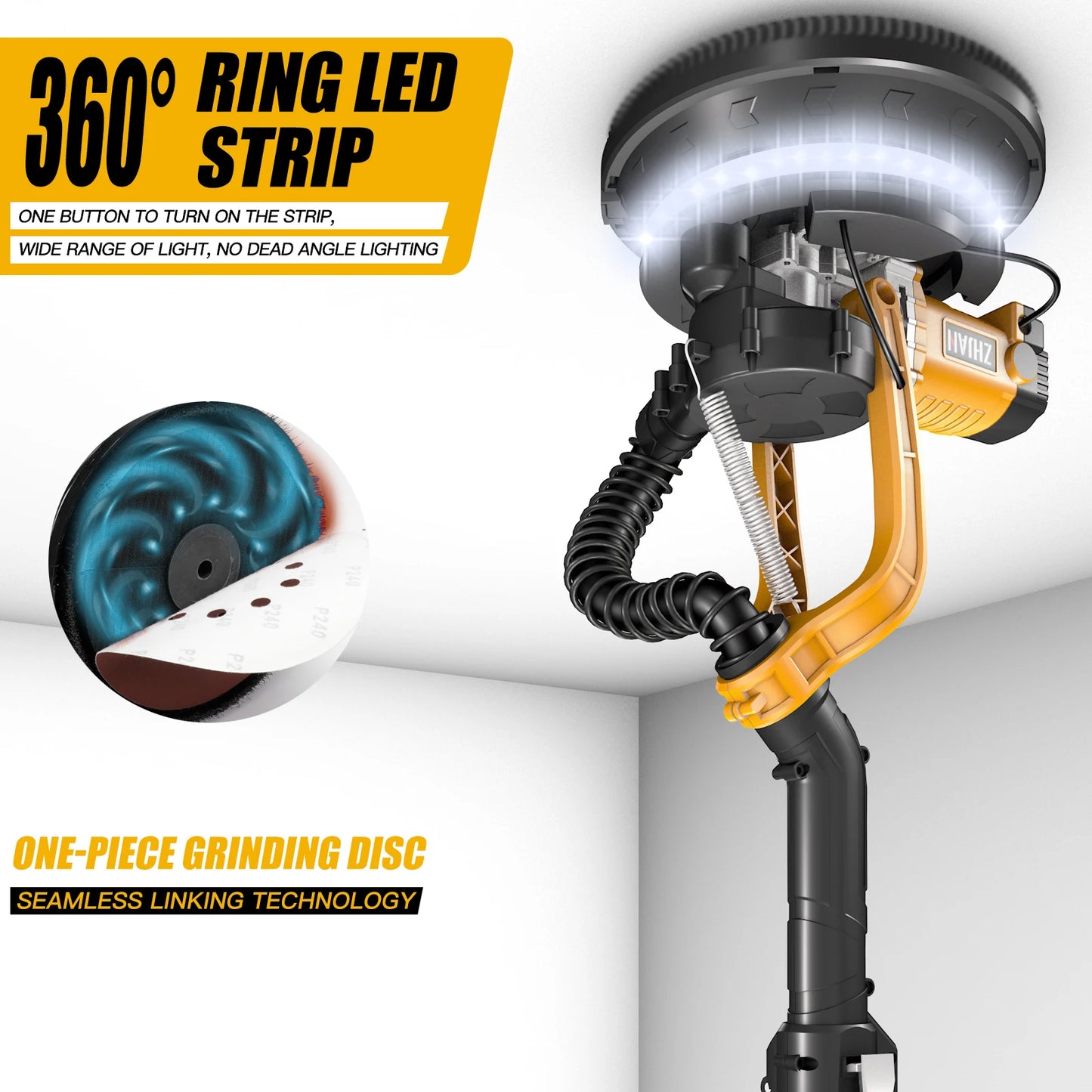 ZHJAN Drywall Sander with Vacuum Auto Dust Collection(880W),Double-Deck LED Lights Sander, 5 Variable Speed