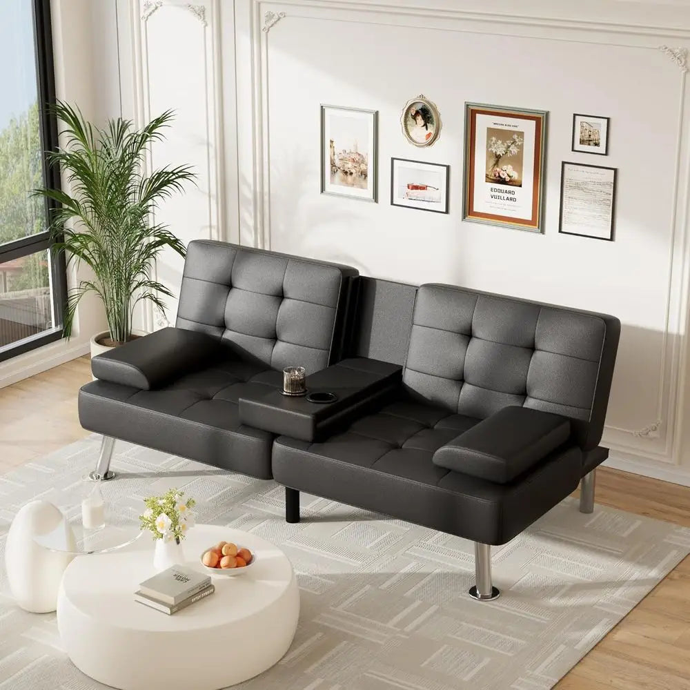 Versatile Adjustable Futon Sofa Bed With Cup Holders