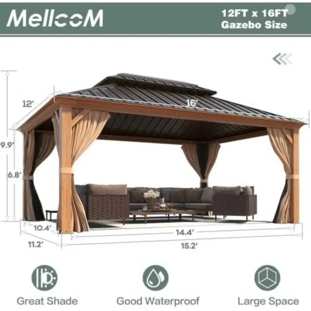 12' X 16' Hardtop Gazebo with Aluminum Frame and Curtain