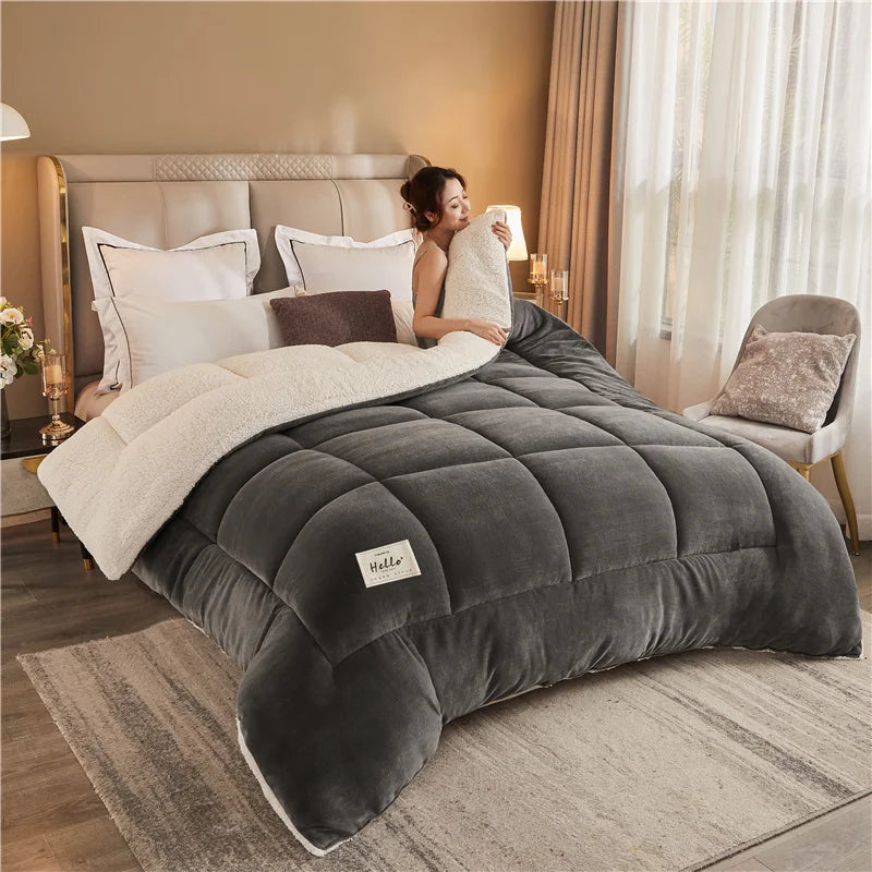 New Thicken Milk Fleece Winter Blanket Warm Artificial Lamb Cashmere Weighted Blankets for Bed Soft Warmth Comforter Duvet Core