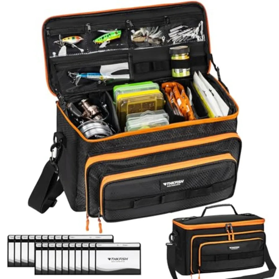 Fishing Tackle Bag with 20PCS Clear Bait Bags for Soft Plastic Baits Storage, Waterproof 3600 Tackle Box Bag Organizer for Fish