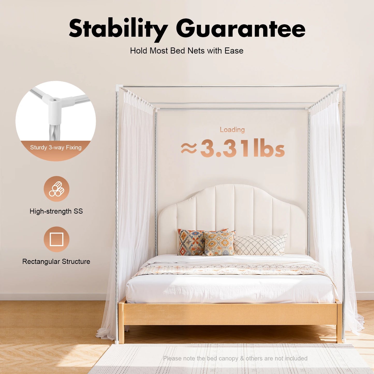Adjustable Stainless Steel Canopy Bed Frame With Mosquito Net