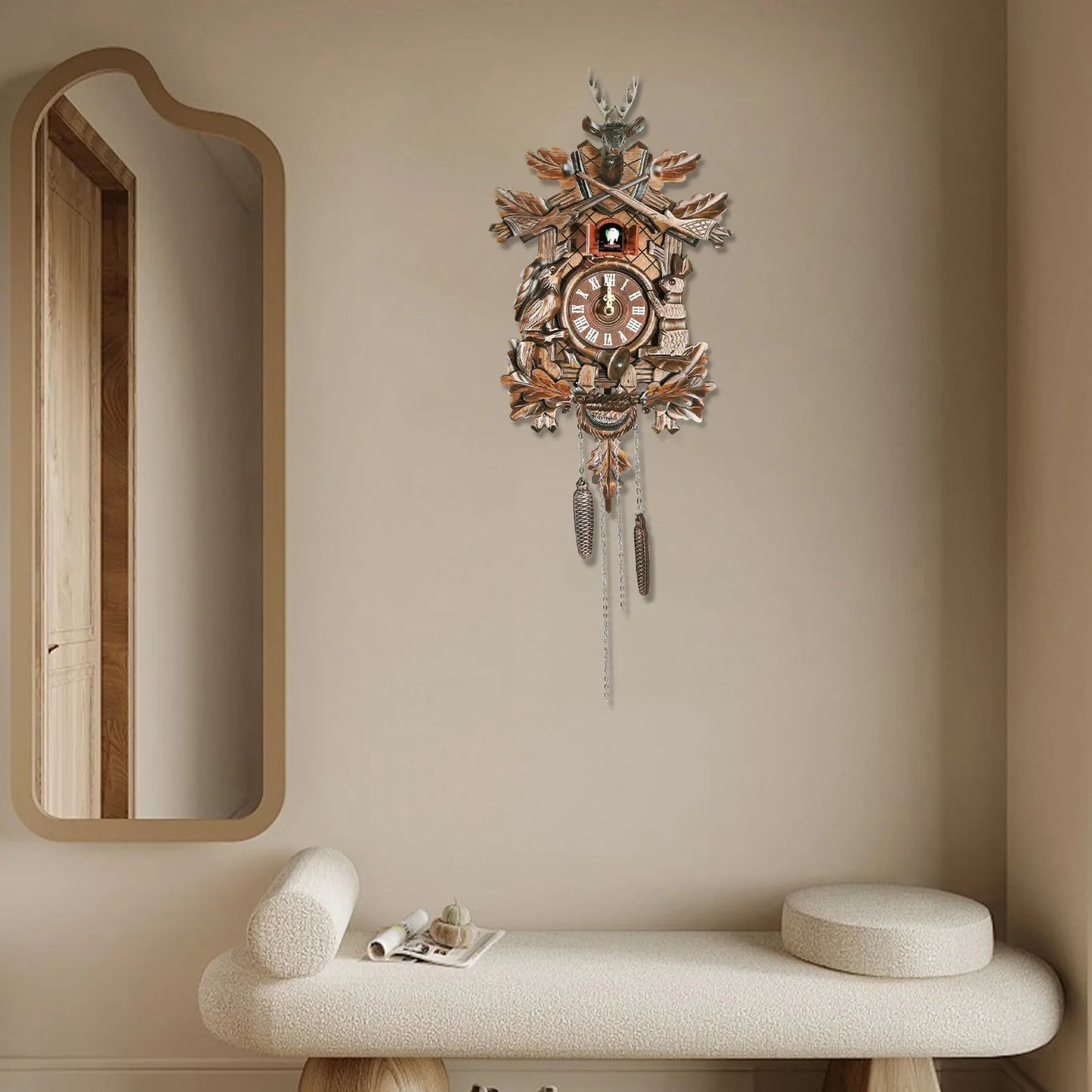 Forest Theme Cuckoo Clock, Adjustable Volume Retro Wall Clock for Home and Holiday Decoration