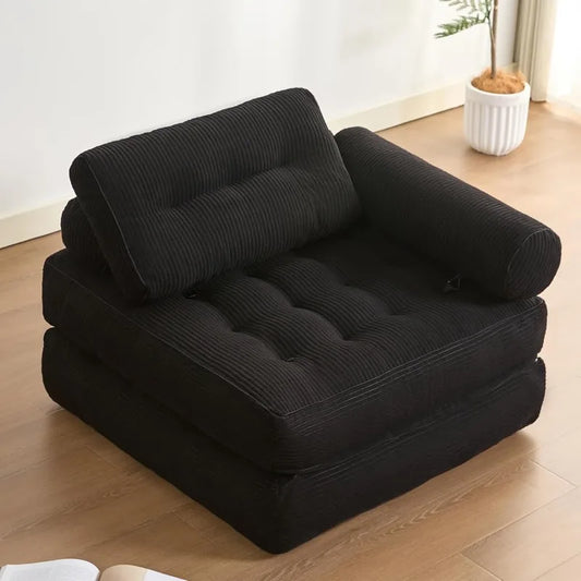 Plus Futon Sofa Bed for Small Spaces, Floor Couch with Armrest, Folding Sofa Couch, Convertible Sleeper Chair Bed with Pillow