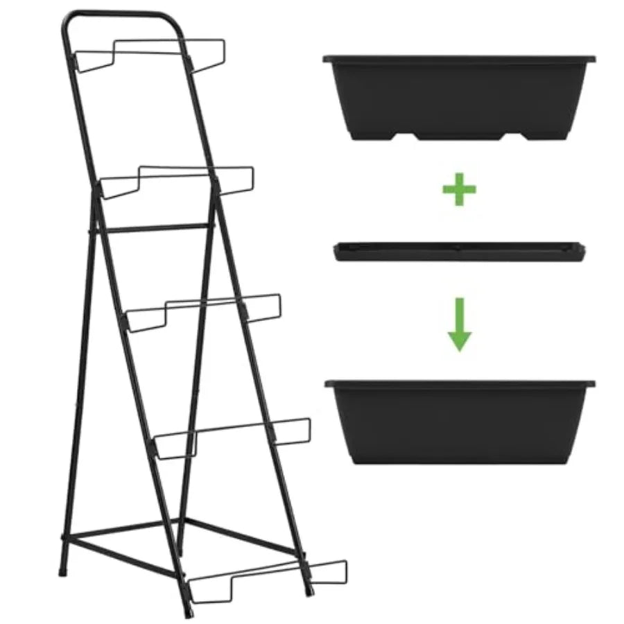 5 Tier Vertical Raised Garden Bed Planter Box, Vertical Raised Bed with Drainage Holes for Indoor Outdoor Herbs Flowers Vegetab
