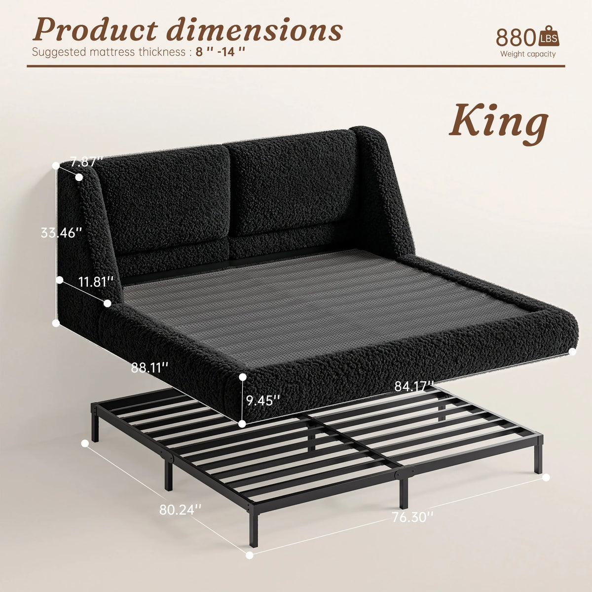 EnHomee Upholstered Cloud Bed Frame With Plush Wingback Headboard