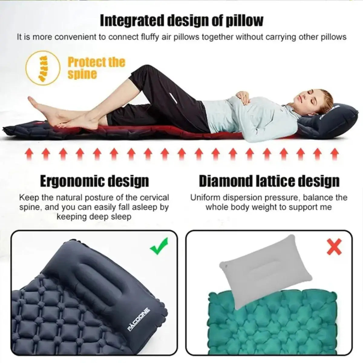 Outdoor camping sleeping mat, ultra-lightweight and portable, foldable inflatable mattress