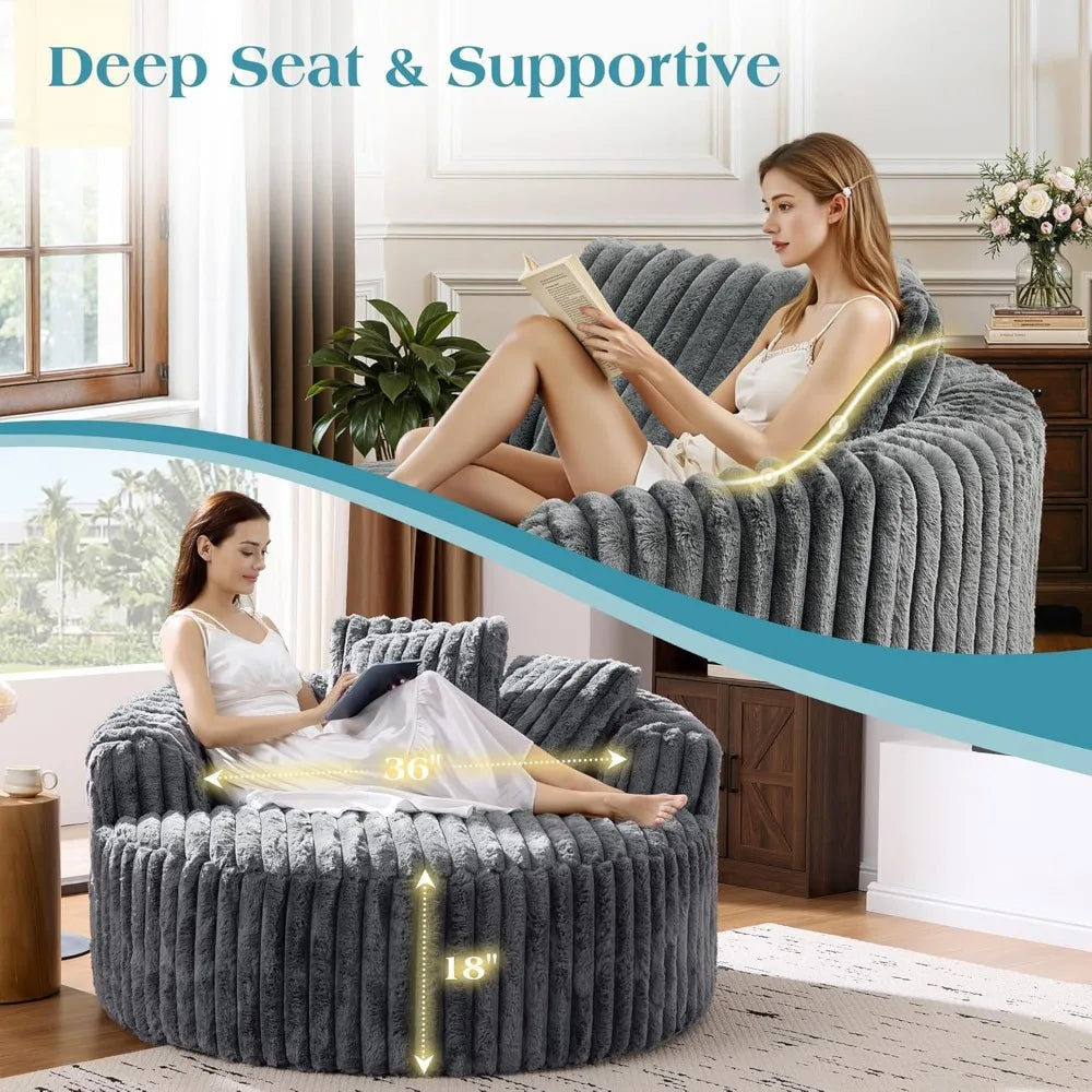 54 Oversized Round Chair Lounge Chaise Indoor, Cloud Couch Upholstered Corduroy Deep Seat Sofa Bed with Pillow/Anti-Slip
