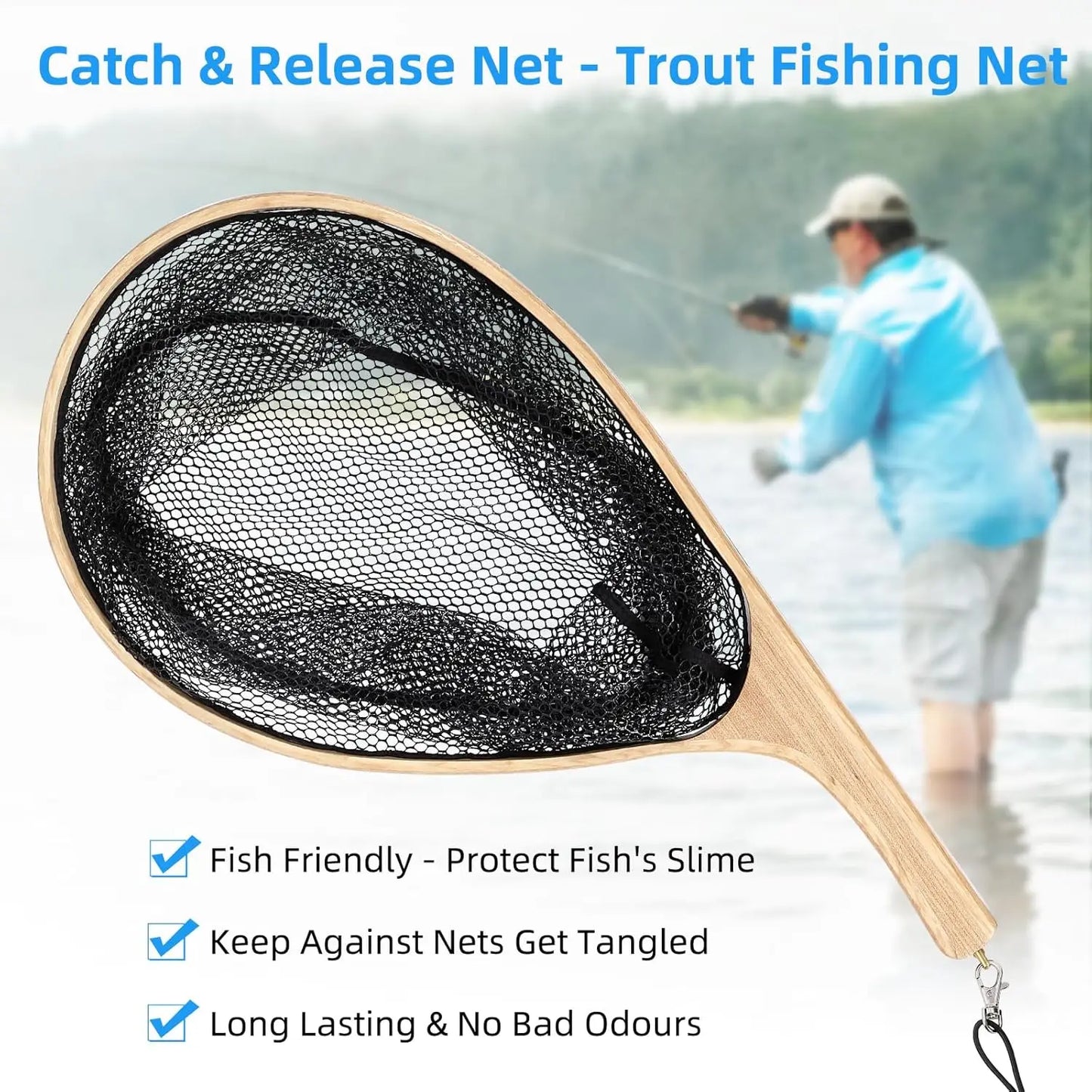 Wooden Fishing Nets with Handles Super Light Fishing Net Cast Net Tackle for Trout Bass Pike Fishing Tools Fly Fishing Lure Micro Fishing Stream Perch Small Net