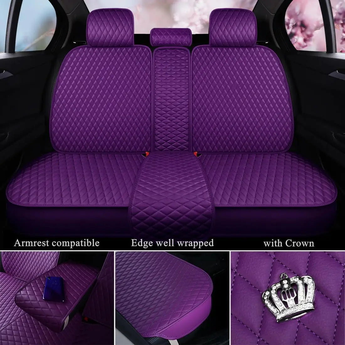 Universal Auto Seat Protection, Full Set, Leather, Purple, Front and Rear Seat Covers