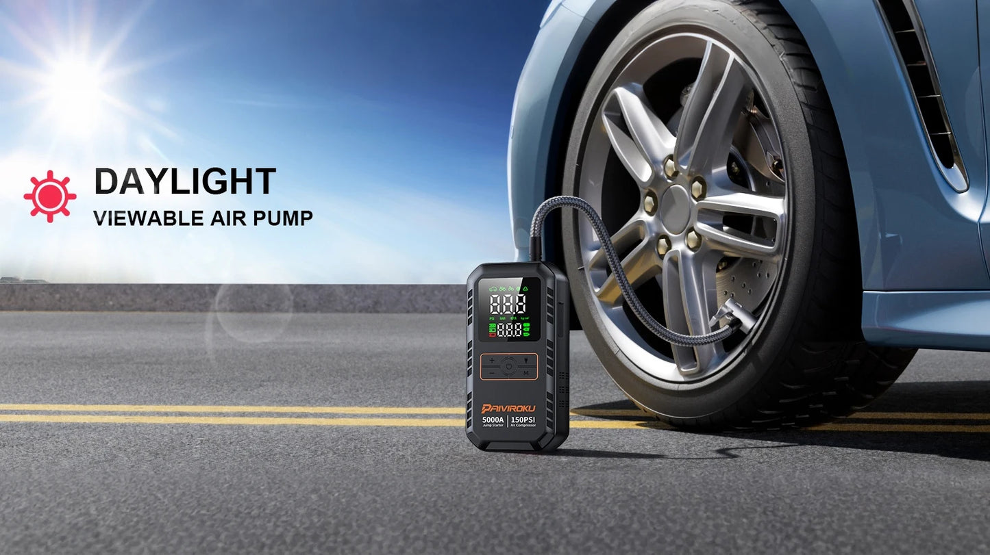 PAIVIROKU 5000A Car Jump Starter with Air Compressor 150PSI Air Pump  Auto Battery Booster Portable Power Bank Tire Inflator