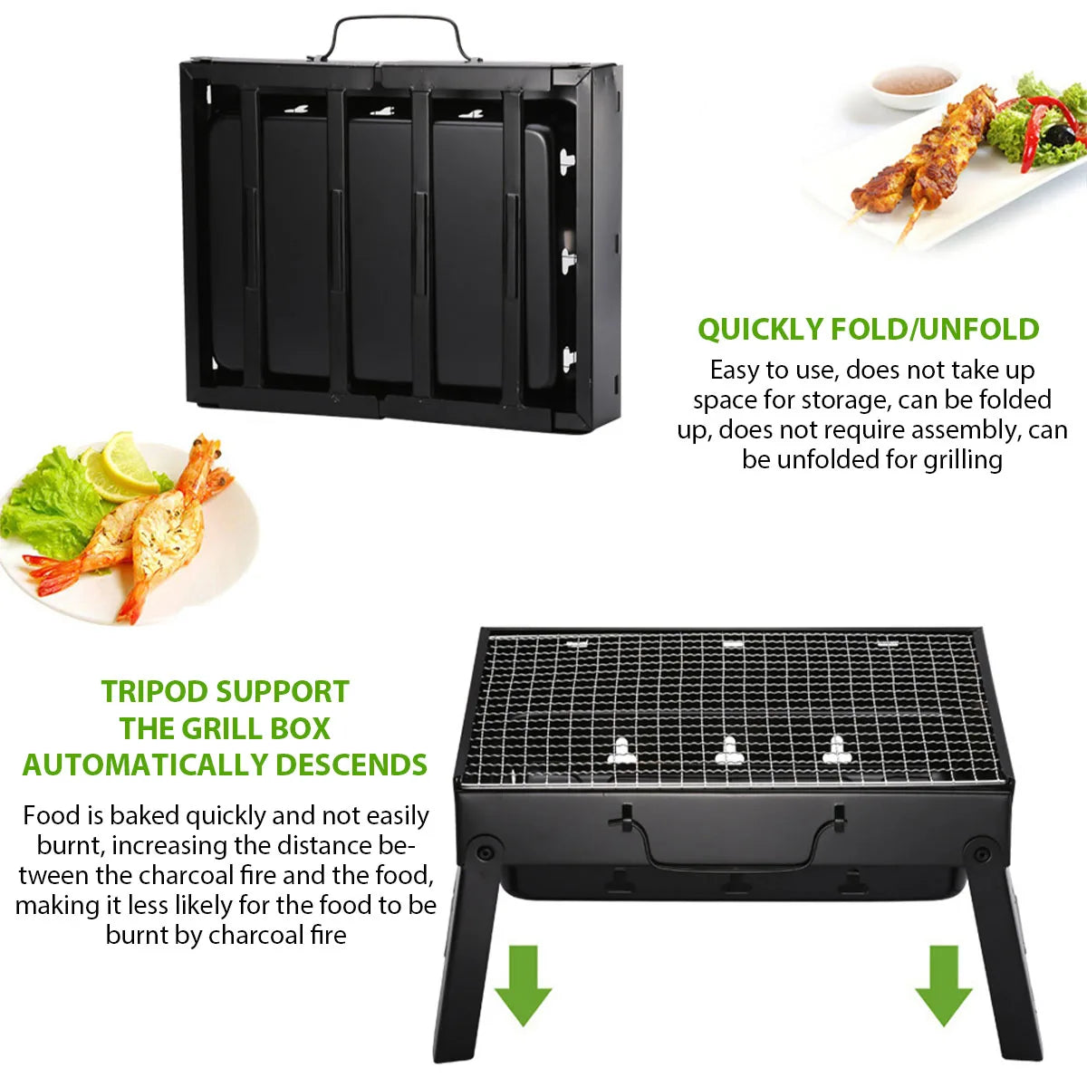 Portable Charcoal Grill Kit Stainless Steel Outdoor BBQ