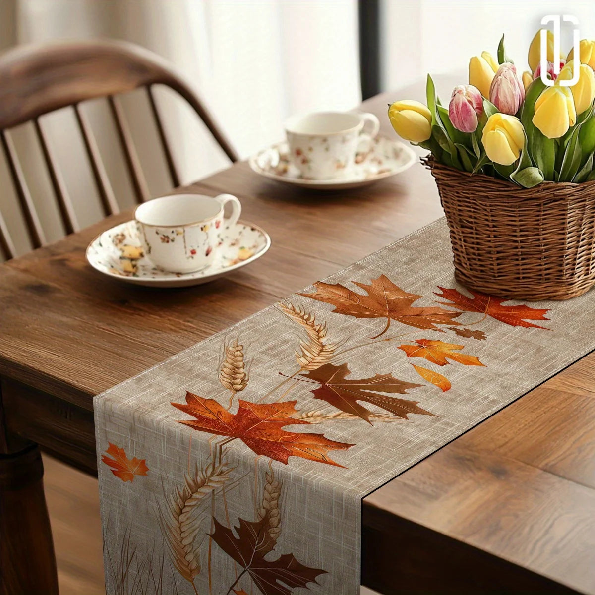 Autumn Pastoral Table Runner Featuring Maple Leaves And Wheat