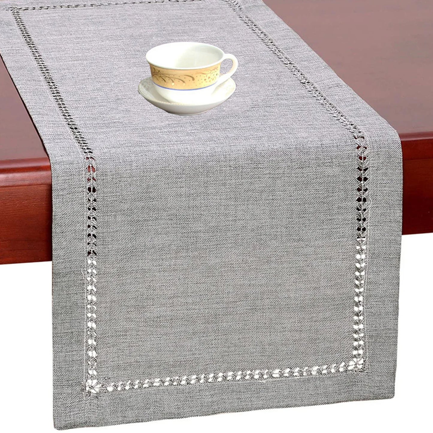 32CMX183CM Cotton Linen Hollow Table Runner,Rustic Farmhouse Kitchen Dining Table Decoration For Home Picnics Wedding Party