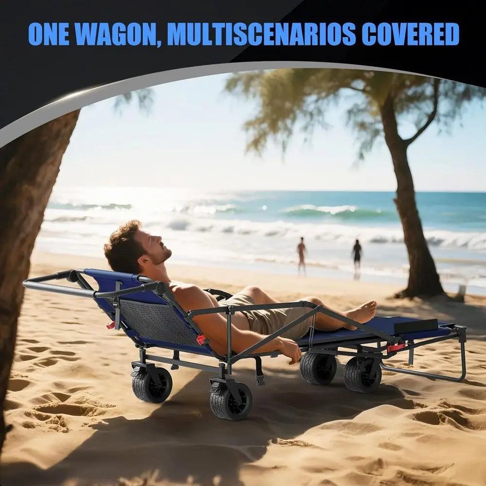 Dual-Purpose Folding Utility Wagon with Convertible Beach Chair, 650 lbs Capacity, Ideal for Outdoor Activities