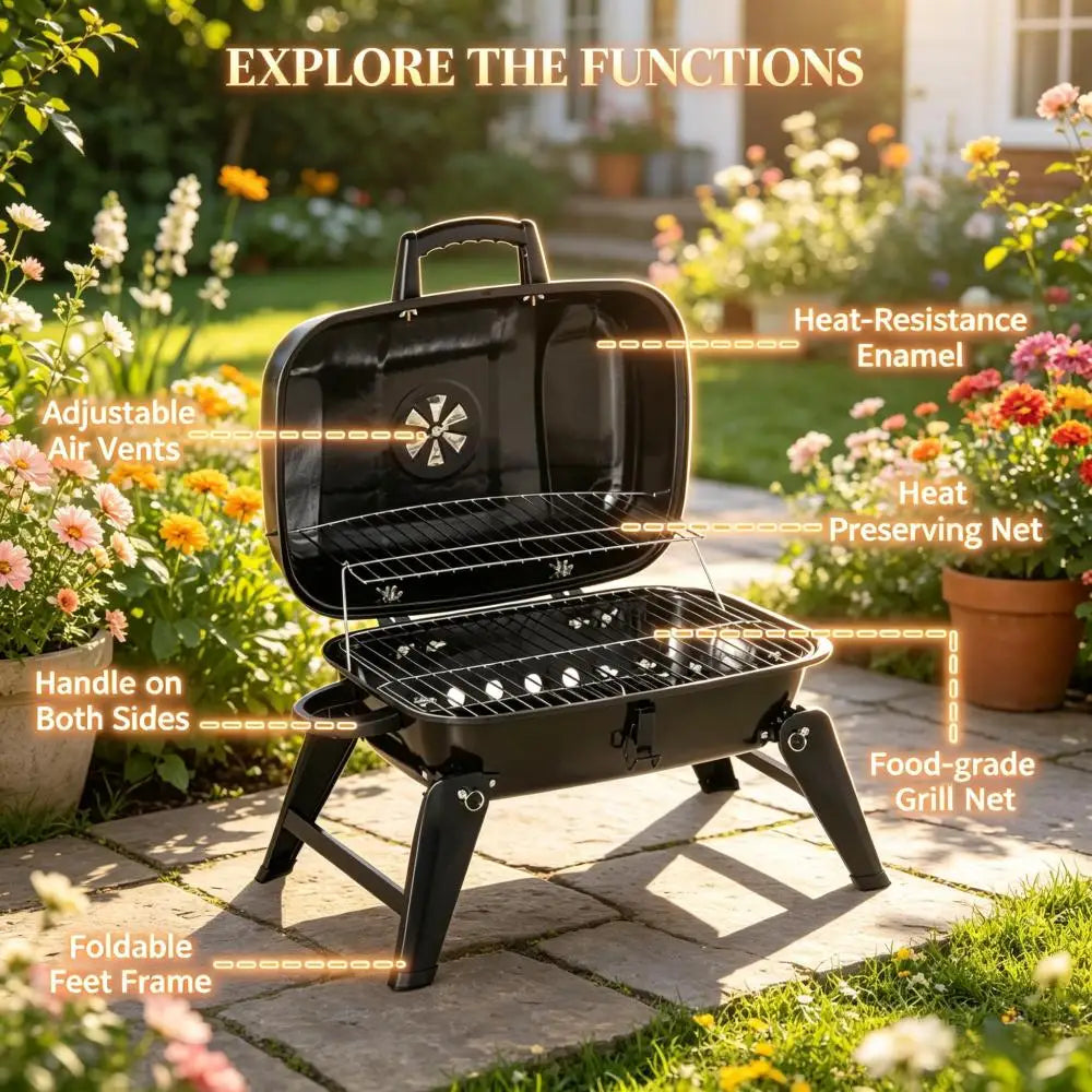 Outdoor Folding Barbecue Charcoal Grill Portable Table Grill Camping Grill with Lid Portable BBQ Grill for Camping Garden Picnic Party BBQ Tool