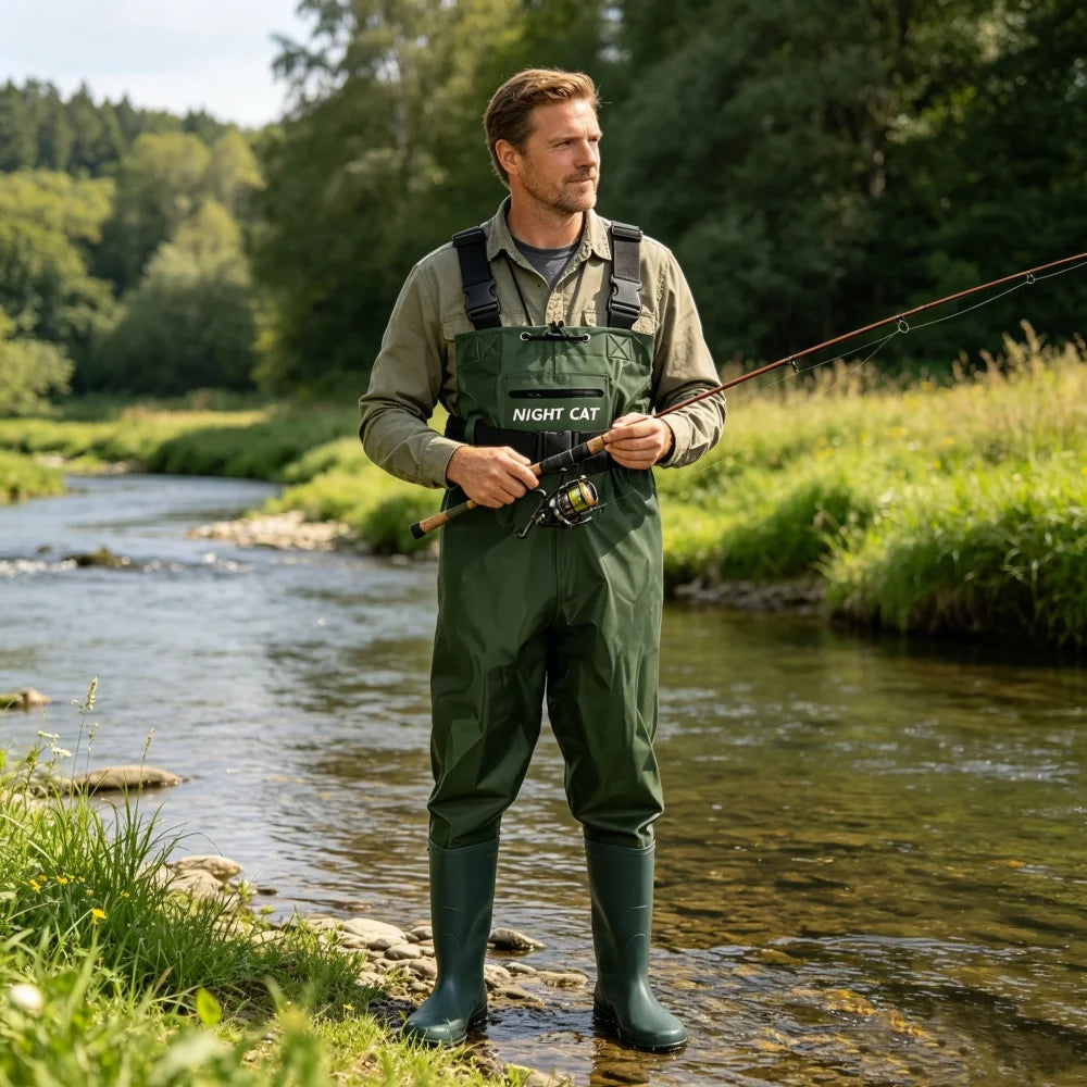 Night Cat Fishing Wader for Men Women Farm Working Waterproof Hunting Chest Wader with Boots Belt Breathable Lightweight