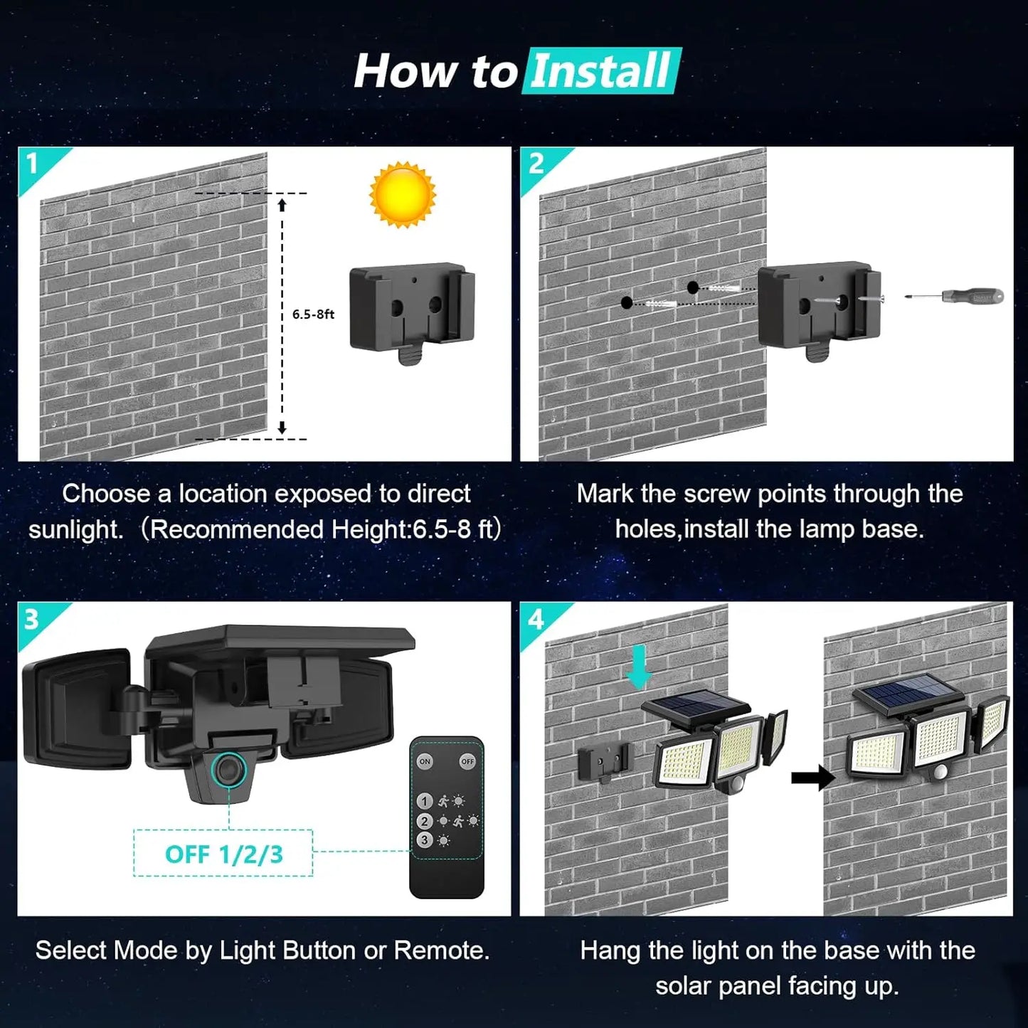 Outdoor Waterproof Solar Motion Light Three-Head LED Security Floodlight