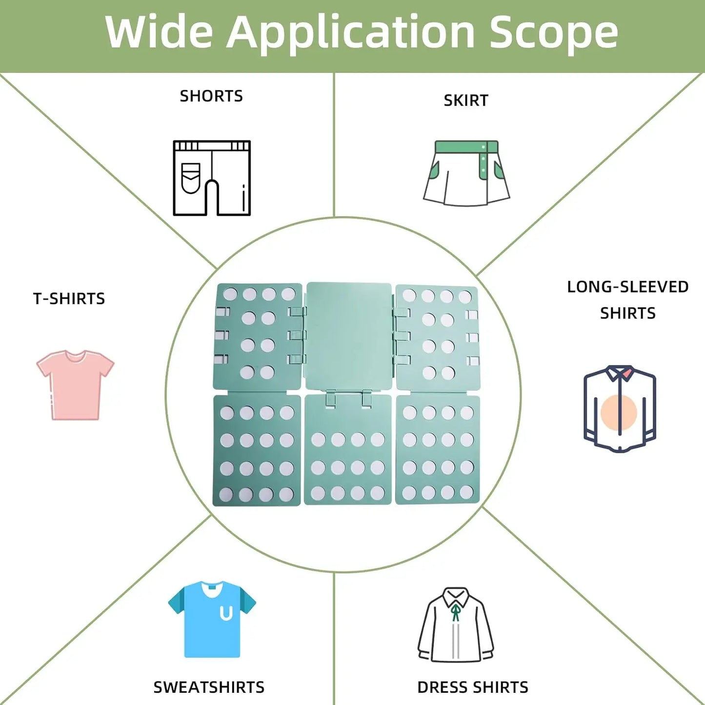 T Shirt Folding Board for Quick Clothes Organizing with Durable Plastic, Easy Fold for Kids and Adults (Green)