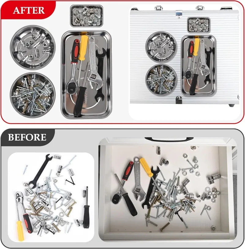 Magnetic Tray Magnet Tool Holder Round Rectangular Magnetic Bowl Tool Organizer Tray Stainless Steel Small Parts Securely Holder