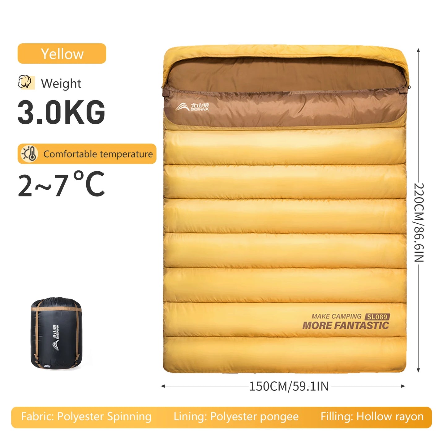 BISINNA 2 Person Camping Sleeping Bag Four Seasons Portable Winter Sleeping Bag for Outdoor Camp Travel Hiking