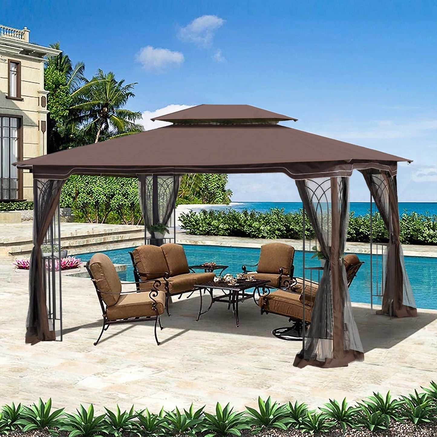 Outdoor Patio Gazebo Canopy Tent With Mosquito Net