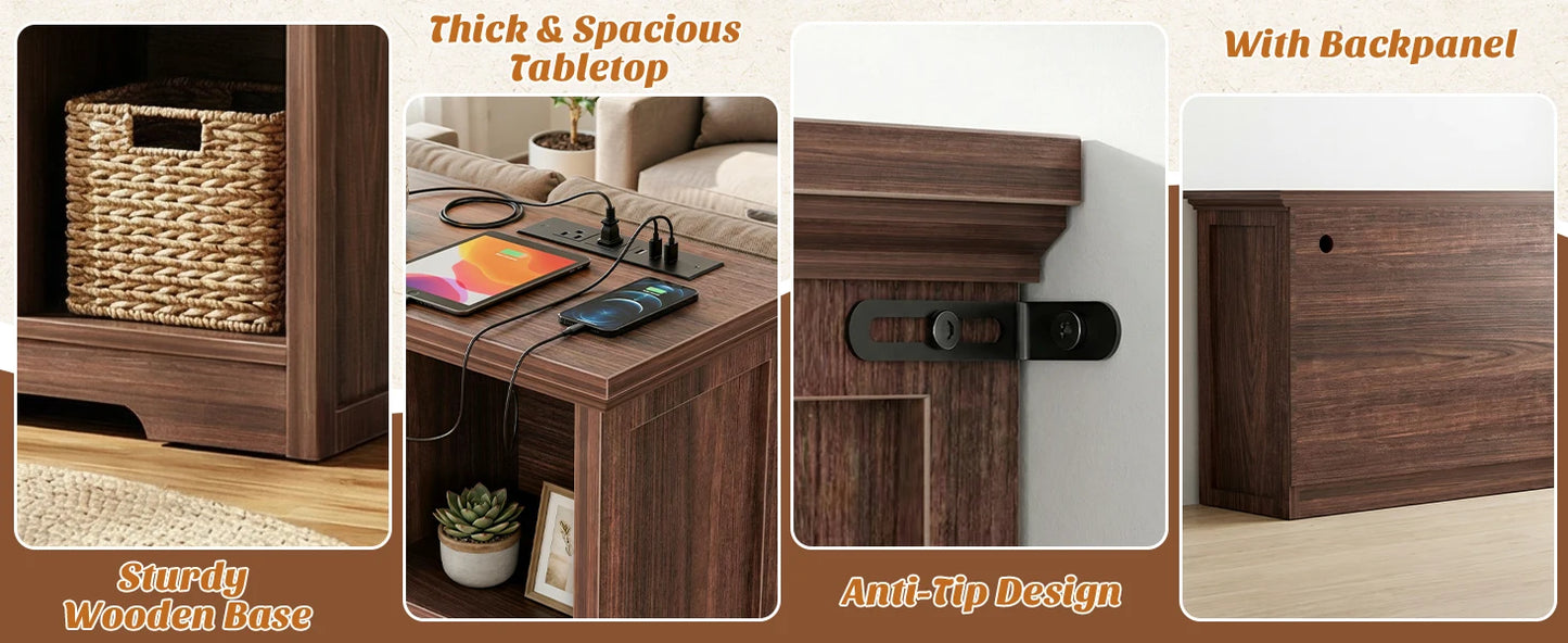 Aheaplus 8‑Cube Storage Organizer with Charging Ports, Modern Bookshelf with 2 AC Outlets & 3 USB Ports, Heavy‑Duty Floor Standing Display Shelf, Open Cubbies Bookcase for Home Office, Living Room – Black Walnut