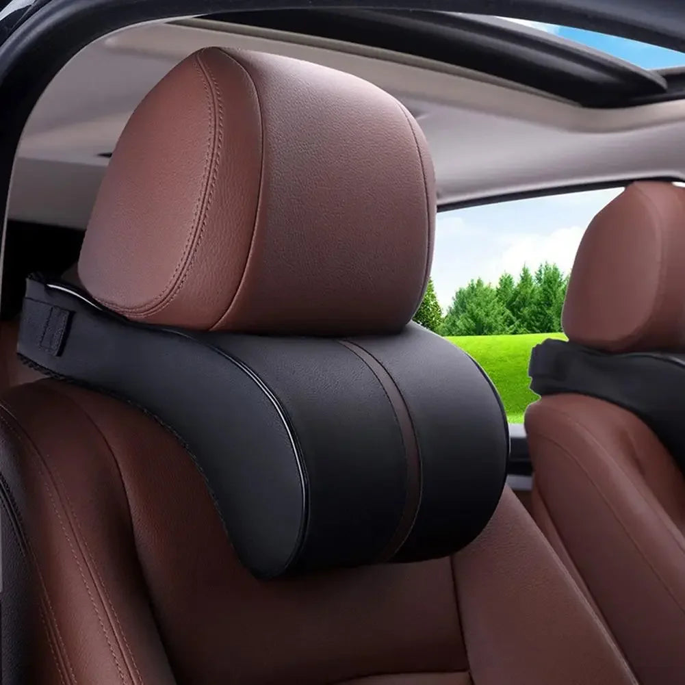 Adjustable Breathable Car Headrest Memory Cotton Car Cushion Leather Neck Pillow Car Waist Pad Automotive Decorative Products