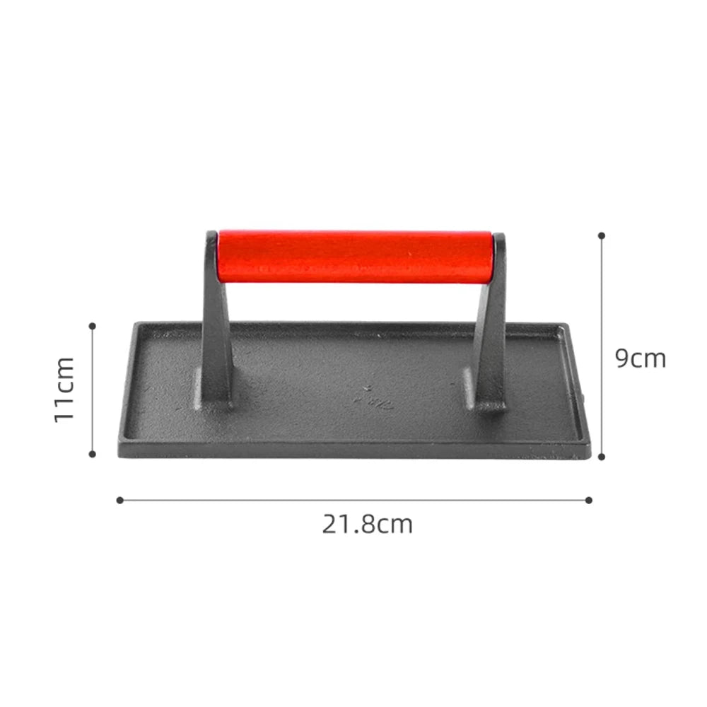 LMETJMA Bacon Press Heavy-Duty Cast Iron Grill Press Meat Steak Press with Wood Handle Kitchen Hamburger Smasher Press JT277