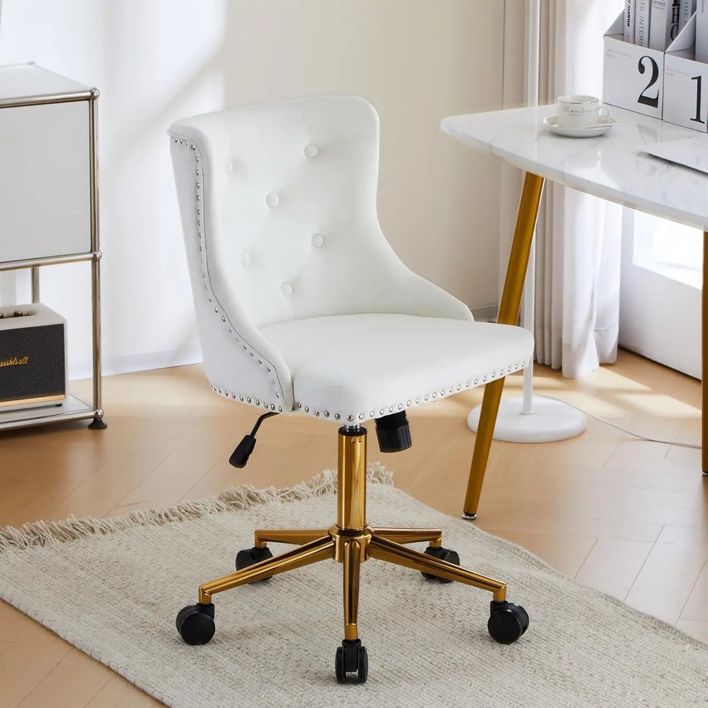 Luxurious Velvet Tufted Armless Office Chair With Wheels