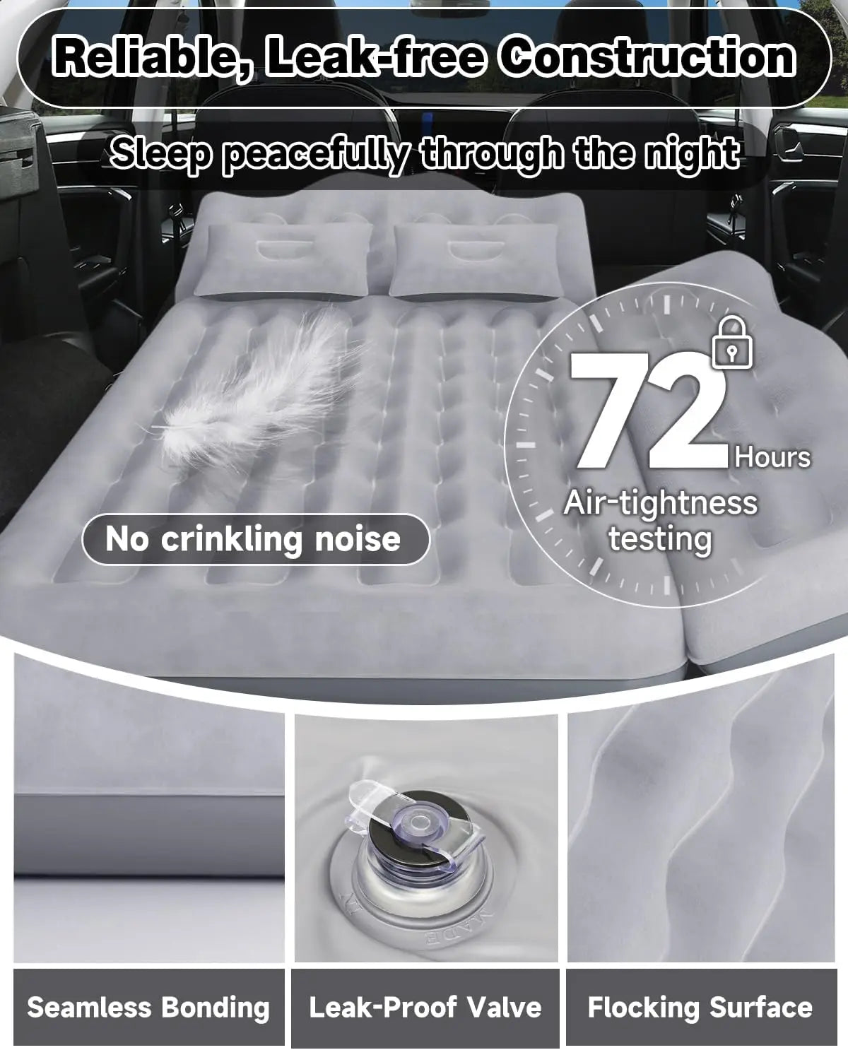 Umbrauto Car Air Mattress Bed: Inflatable SUV Camping Sleeping Pad for Truck Back Seat with Pump & Pillows, Blow Up Backseat Car Mattress for Van Rear Seat