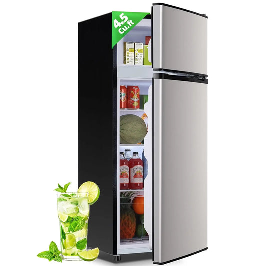4.5Cu.ft Refrigerator with Freezer Two Door Fridge with Removable Glass Shelves, Crisper Drawer & Extra, Customized