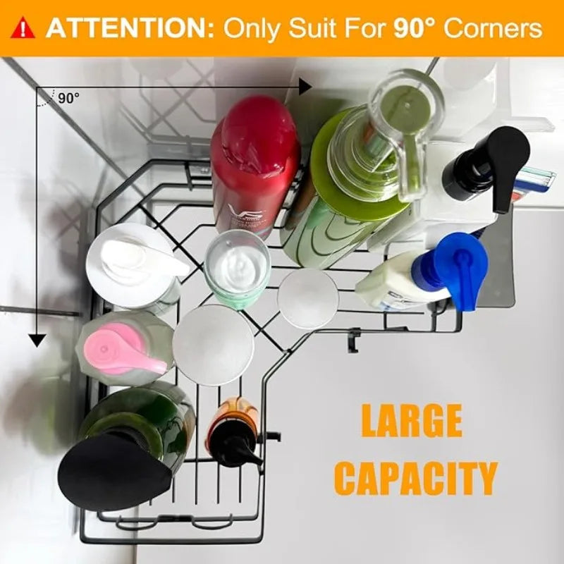 Adhesive Corner Shower Caddy With Hooks Stainless Steel