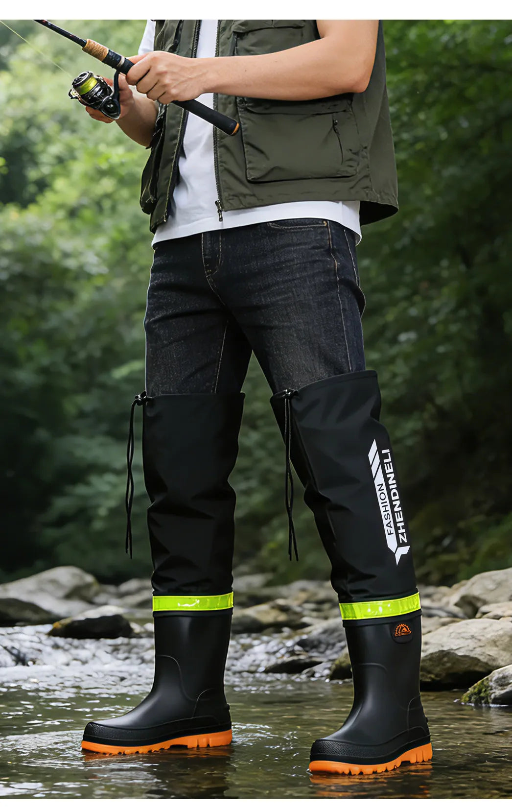 Foldable outdoor high-top rain boots men's lure waterproof anti-slip lure fishing wading boots rice transplanting stream tracing