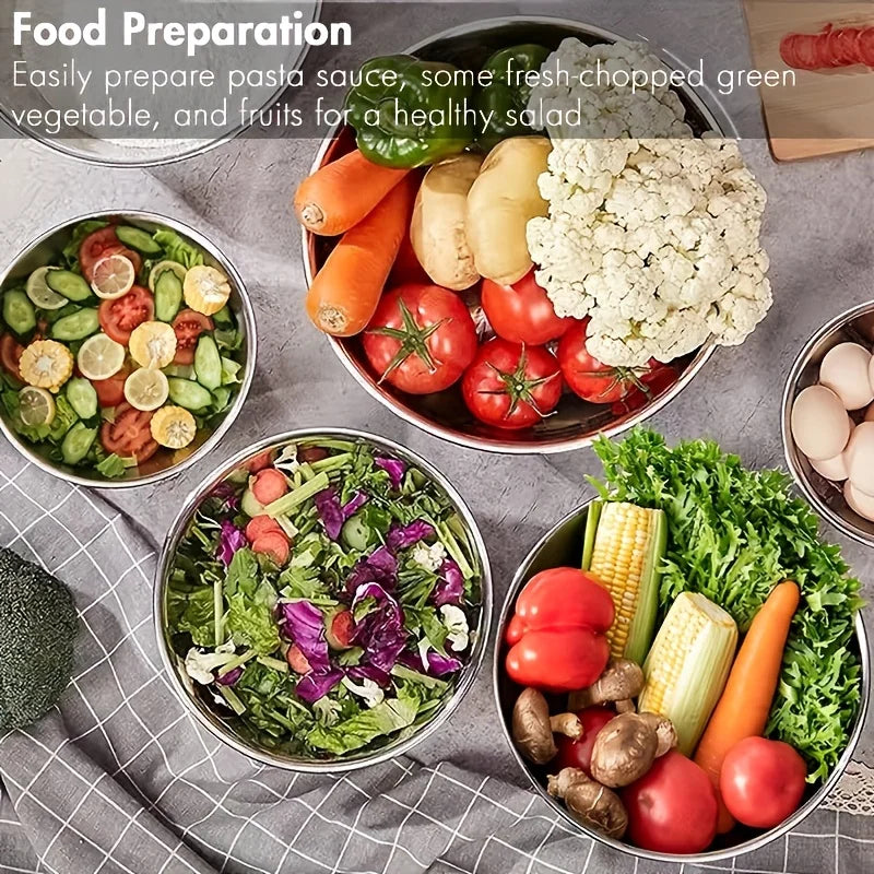 7pcs Mixing Bowls with Lids/7pcs Mixing Bowl+2pcs Bottles for Kitchen, Stainless Steel Mixing Bowls Set Ideal for Baking, Prepping, Cooking And Serving Food, Nesting Metal Mixing Bowls for Space Saving Storage