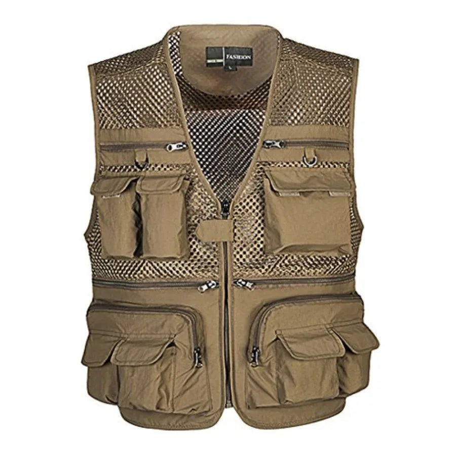 Men's Mesh Breathable Openwork Camouflage Journalist Photographer Fishing Vest Waistcoat Jacket Coat