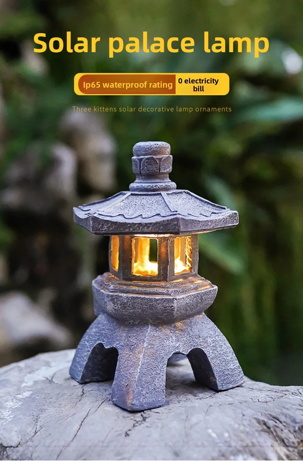 Solar Powered Lamp Garden Accessories Oriental Stone Pagoda Sculpture Zen Palace Lantern Outdoor Light Garden Ornament
