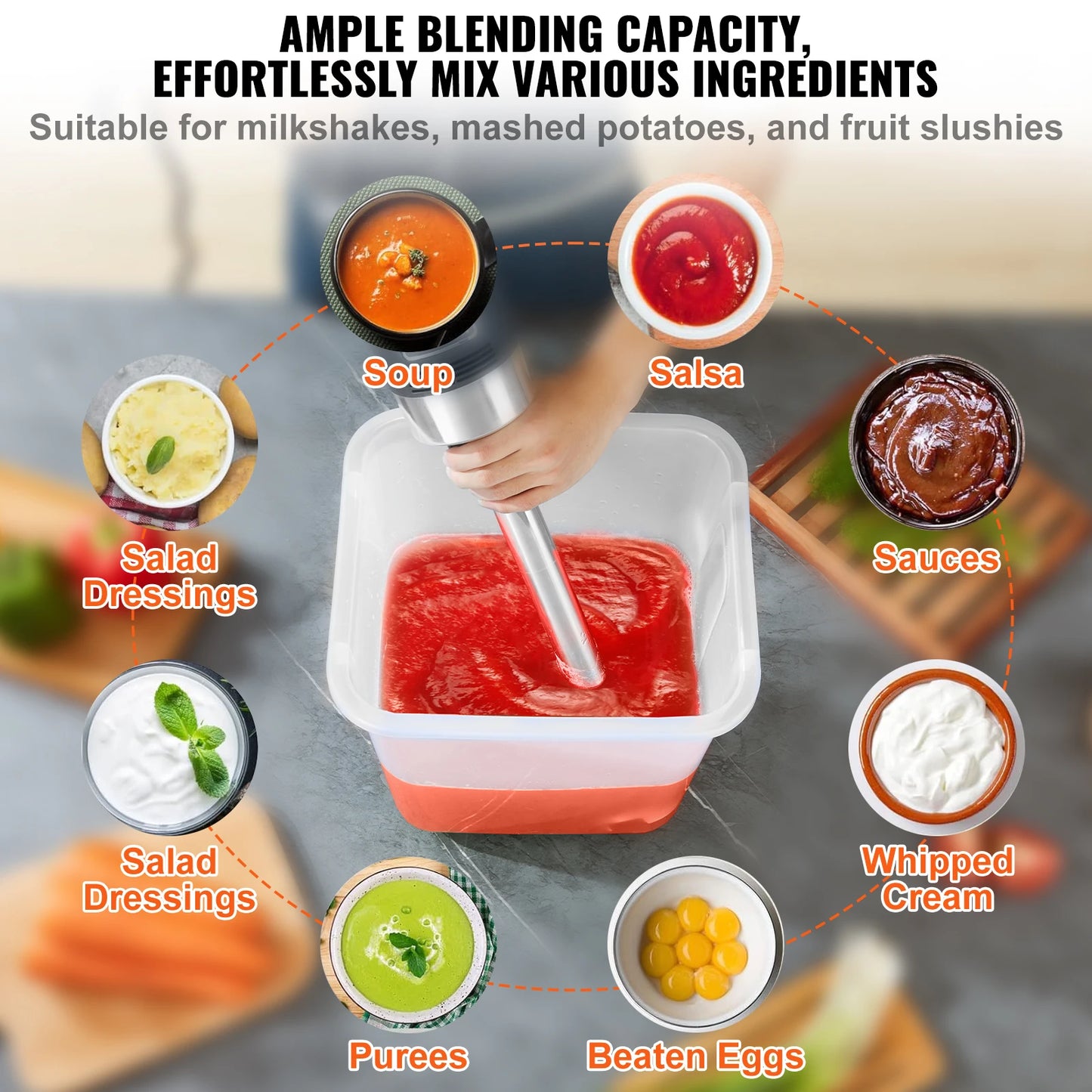 SucceBuy 16" Commercial Immersion Blender Heavy Duty Hand Mixer Multi-Purpose Portable Mixer for Soup Smoothie Puree Baby Food