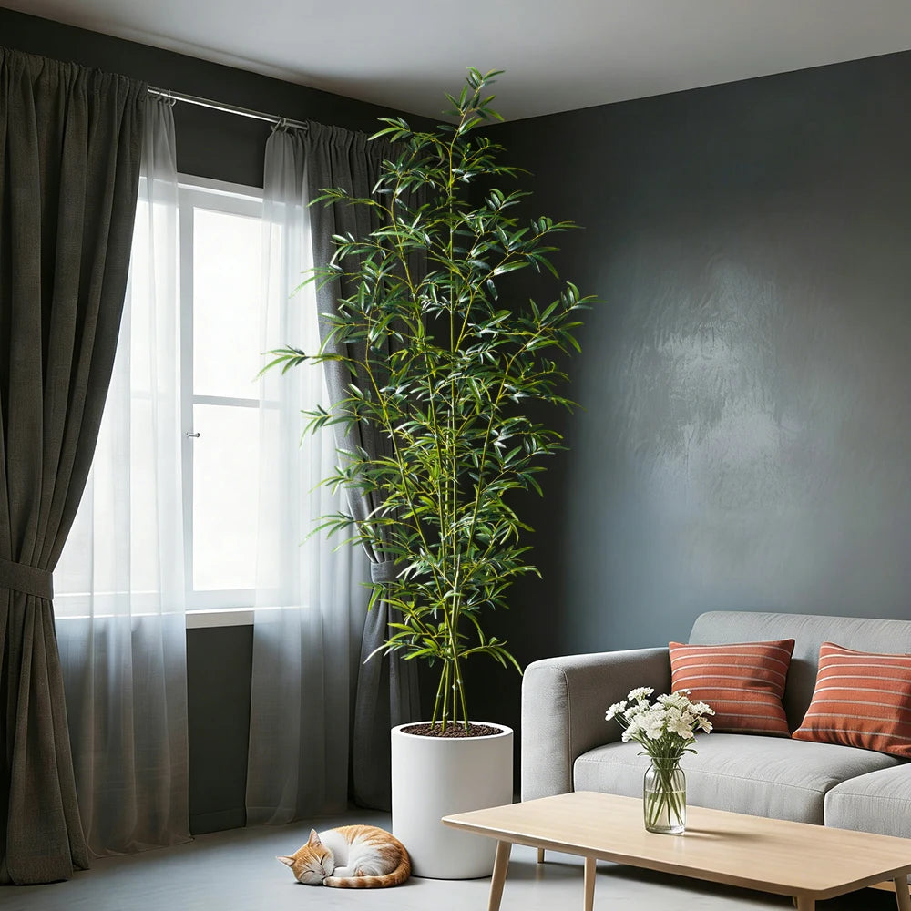 160-270cm Large Artificial Bamboo Tree Fake Palm Plant Faux Fern Bamboo Plants Plastic Bambusa Trees Leaf For Home Garden Decor