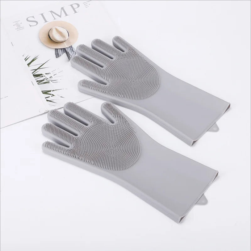 1 Pair Silicone Dishwashing Gloves Multifunctional Household Gloves Cleaning Kitchen Cleaning Heat Insulation Magic Gloves